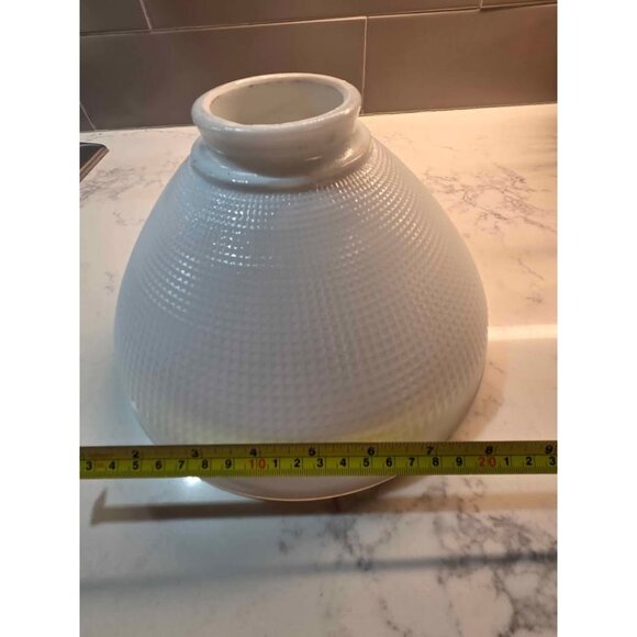 Vintage waffle style milk glass textured light cover - Picture 6 of 8